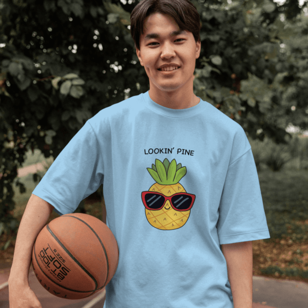 mangalmood, looking pine, looking fine, pineapple, tshirt, oversized, baby blue