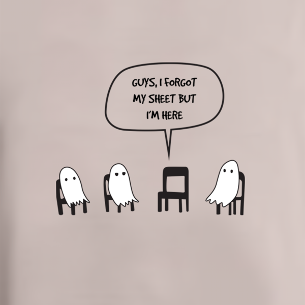 oversized tshirt design of ghosts and chair talking looks like a ghosts cartoon meeting room